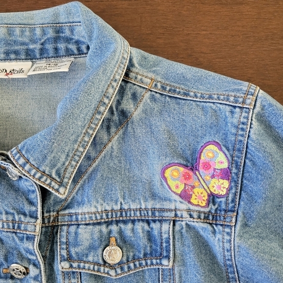 Ponytails Girls Button-Up Denim Jacket Butterfly Rainbow Embroidered Size 14/16 - Picture 5 of 9